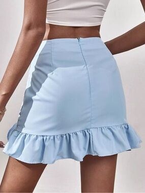 Fashion Nova Baby Blue Ruffle Hem Mini Skirt - Size S